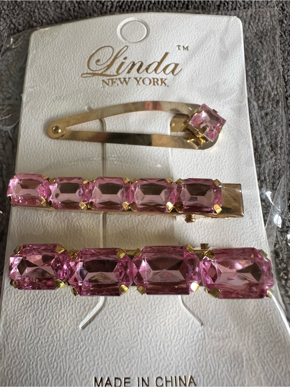 Pink Crystal Hair Clip Trio
